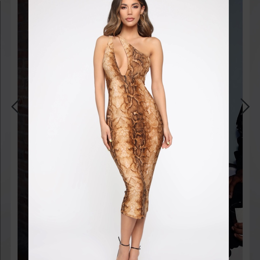 Acting Sneaky Snake Print Midi Dress - Brown/combo